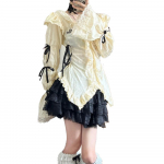 Y2k vintage pitsilised s&auml;rgid naiste gooti stiilis esteetilise gooti sidemega pluus Harajuku Fairycore Lolita V kaelusega pikkade varrukatega topid XL