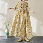 Suur Suurus Suvine Retro Lilleprindiga L&uuml;hikeste Varrukatega Kleit Suur Suurus Naiste Vabaaja Lahtine Maxi Puhkuse Lillelised Kleit One Size