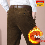 Meeste s&uuml;gis-talvised laiaribiline velvetp&uuml;ksid: Kahekordse voldiga, lahtise l&otilde;ikega, soe, paks, pluss samet, sirge s&auml;&auml;rega, puhas puuvill, keskealine. 31 (waist 24 inches)