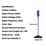 400W 220V 13800pa Vertikaalne k&auml;eshoitav tolmuimeja 1L pr&uuml;gikastiga 13800Pa V&otilde;imas imemine koduseks majapidamises puhastamiseks Tolmu summutamine