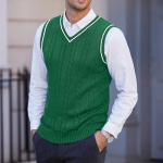 Meeste kootud vest, varrukateta, vabaaja V-kaelusega, paksenenud vest XXXL white