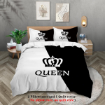 3-osaline moekas musta-halli KING ja QUEEN disainiga tr&uuml;kitud voodipesukomplekt, pehme, mugav, hingav tekikott, magamistuba, hotell 135x200cm-EU-Single
