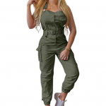Lady Jumpsuit vabaaja varrukateta pol&uuml;estrist pahkluudega sidemega kombinesoon t&ouml;&ouml;tamiseks 2XL roheline