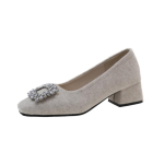 Moodsad Blokk-kontsaga &Uuml;hed Kingad Naiste Ruudukujulise Ninaga Suede Kristallpandlaga Libisemisvastased Kulumiskindlad Kitten Heels 38 beež