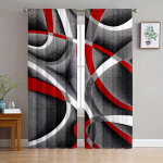 2 tk kaasaegsed geomeetrilise punase-halli mustriga kardinad, m&otilde;eldud valguse blokeerimiseks, esmaklassiline materjal, sobivad elutuppa, magamistuppa 24x59in(60x150CM)x2&Rod Pocket
