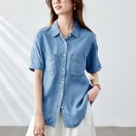 Tens Laisel Denim Sinine Pluus Naistele L&uuml;hikeste Varrukatega Suvine Uuendatud Klassikalise Stiiliga Top Naiste Pluusiks M