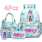4 tk/komplekt Multikakujuline Hatsune Miku Tr&uuml;kitud Seljakott K&auml;ekott Pinal koos 750 ml Vee Pudeliga Teismelisele Poisile T&uuml;drukule Suure Mahutavusega Veekindel Koolikott