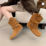 Uue stiiliga naiste &uuml;hev&auml;rvilised &uuml;mmarguse ninaga paksukontsaga saapad, varrukaga, l&auml;&auml;nelik retro, keskmise s&auml;&auml;rega nahast saapad, daamide retro platvormiga teksasaapad 35