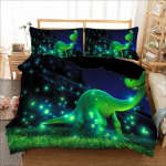 Helendav Roheline Dinosaurus Tekikott, &Ouml;&ouml;taeva Voodipesukomplekt, Jaaniussiga Voodikate Laste Kodu Dekooriks, T&auml;iuslik Kingitus &Uuml;he/Kuninganna/Kuninga Suurusega Vooditele UK Single 135x200cm