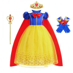 4 tk Disney Lumivalguke Pop Printsessi Kleit Kost&uuml;&uuml;m Suvine Riietus Tugev Sinine ja Kollane V&auml;rviplokk Puhvisvarrukaga Printsessi Kleit 100cm sinine