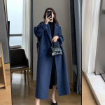 Talvine trenc-mantel naistele Elegantne Moodne Korea Vabaaja Villane Mantel Tumesinine Paelaga Pikk Jakk Must Naiste Mantel V&ouml;&ouml;ga M tumesinine v&auml;rv
