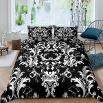 T&auml;iskasvanutele Must Damaskus Tekikoti Komplekt King, Antiikne Viktoriaanlik Barokk Voodipesu Komplekt Gootiline Vintage Lilleline Boheemlaslik Eksootiline Tekikott 135x200cm