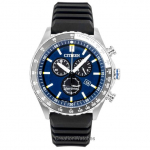 Citizen Eco-Drive Kronograaf Silikoonrihm Sinine sihverplaat AT2569-04L 100M Meeste k&auml;ekell sinine