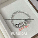 Fred 18k kullatud teemantidega hobuseraua pandlaga k&auml;ev&otilde;ru: T&auml;pne CNC U-kujuline kett meestele, naistele ja paaridele 21CM Length gray