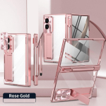Samsung Z Fold 8 Ultra / 7 6 5 4 3 jaoks L&auml;bipaistev Kattega PC Hinge kaitse Kogu Keha Jalg Pen Hoidikuga &Uuml;mbris Karastatud Klaasiga Opp Bag&For Samsung Galaxy Z Fold3 5G 7.6" roosa kuldne v&auml;rv