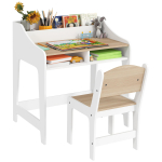 Laste kirjutuslaud ja toolikomplekt 3&ndash;8-aastastele lastele, avatud sektsioonide ja riiulitega, naturaalse puidu efekt 60 x 48 x 68 cm
