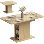 Pikendatav ristk&uuml;likukujuline s&ouml;&ouml;gilaud 4-6 inimesele, k&ouml;&ouml;gilaud 110-130 cm, 6 avatud riiulit, naturaalne puit 130 x 70 x 75 cm