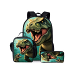 Vulkaan Dinosaurus Prindiga Kolmeosaline Seljakottide Komplekt Poistele ja T&uuml;drukutele Parimad Kingitused 2D Tasane Multikakoolikott Lastele black
