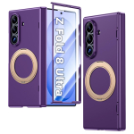 Samsung Galaxy Z Fold 8 Ultra kokkupandava telefoni &uuml;mbris t&auml;ieliku liigendiprotektsiooni, karastatud klaasi ja magnetilise alusega - Sinine lilla