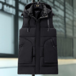 Moodsad Talvised Varrukateta Parkad Meeste Pikk Vest Kapuutsiga Suur Suurus Vabaaja Paks Soe &Uuml;ler&otilde;ivad Meeste Joped 5XL(73kg-80kg) black