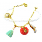 Les Tr&eacute;sors De Lily [P2004] - Bracelet artisanal 'Monde Merveilleux' (Cendrillon) vert rouge dor&eacute; mitmev&auml;rviline
