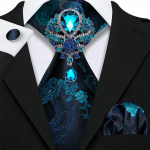 Barry.Wang Lips Pross Hanky ​​Mansetin&ouml;&ouml;p Meestele Teal Blue Disainid Paisley Plaid siidist kaelasideme pidulik komplekt N-5215