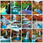 T&auml;isruudukujuline/&uuml;mmargune teemantmaal, maastik 5D DIY teemanttikandite m&uuml;&uuml;k juga, kividest mosaiigist seinakunst Full Round 20X30CM punane