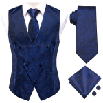 Moodne meeste &uuml;likonnavest Punane Sinine Paisley vest lips Hanky ​​mansetin&ouml;&ouml;pide komplekt pulmadeks XL sinine