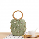 Yogodlns Summer Round Rattan K&auml;sitsi valmistatud teemantkott Bohemian Straw kott Kopp Knitting &Otilde;lg Crossbody Bead Rannakott Holiday Tote 18*13*13cm roheline