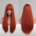 Pikad oranži punase ingveri sirge s&uuml;nteetilised parukas naistele Natural Wave parukad koos tukkidega kuumakindel Cosplay parukas