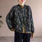 Johnature naiste vintage, lahtise printiga lilleline jakk pikkade varrukatega polsterdatud mantlid Hiina stiilis talvemantel One Size must