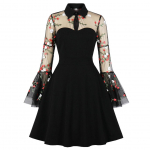 Naiste 50ndate pidulik kleit Elegantne tikitud lehvitav varrukas Sweetheart kaelaga uisutaja Vintage Swing &otilde;htune kokteilipidu, pidulik riietus S-4XL S punane/must