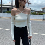 Kampsun Mujer 2022 Seksikas &otilde;lgadeta &otilde;hukesed silmkoelised kampsunid S&uuml;gisene pikkade varrukatega Pull Femme Vintage valge must top naiste 21626 OneSize must