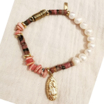 Les Tr&eacute;sors De Lily [R6364] &ndash; roosast kullast Cl&eacute;opatra terasest disainik&auml;ev&otilde;ru (rodoniit p&auml;rlmutter) - neitsi maarja 17x10 mm Heleroosa