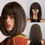 MISS PARUK Naiste l&uuml;hike naturaalne sirge Bob parukas tukkidega S&uuml;nteetilisest kiust &otilde;lapikkusega Punase veini v&auml;rvi Cosplay igap&auml;evane parukas 6-26