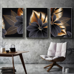 3tk raamita must kuldne taimelehe l&otilde;uendimaal, abstraktne seinakunst, p&otilde;hjamaise elutoa kaunistuspilt 40x60cm/15.7x23.6inX3Pcs