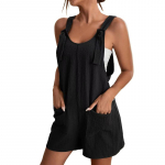 Naiste rihmaga lahtised Dungarees l&uuml;hikesed p&uuml;ksid, suvised p&uuml;ksid Beach Jumpsuit Playsuit S must