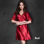 Seksikas siidist satiinist &ouml;&ouml;kleit L&uuml;hikeste varrukatega &ouml;&ouml;s&auml;rk Pits Sleep Kleit V-kaelusega &ouml;&ouml;s&auml;rgid &Ouml;&ouml;s&auml;rk Magamisriided &Ouml;&ouml;r&otilde;ivad XXXL punane