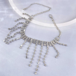 European and American fashion rhinestone tassel anklet summer beach multilayer full of diamond pendant foot valge kulla v&auml;rv