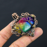 Elupuu vikerkaar p&auml;ikesekvartsist v&auml;&auml;riskivide ehted, puhtast vasest traati m&auml;hitud k&auml;sitsi valmistatud ripats 2.28 Inches