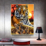 5D DIY teemantmaali suur tiiger ja v&auml;ike tiiger ristpistes komplekt Mosaiik Teemanttikandid Roos T&auml;is&uuml;mmargune/ruudukujuline puur Kodukaunistus Round 30x40cm