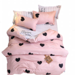 Voodivoodrid Pehme tekikott voodilina padjap&uuml;&uuml;r Love Hear Pattern voodipesu komplekt 4 Pcs Single roosa