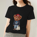 T-s&auml;rk Naiste t&auml;nava T-s&auml;rk Cartoon Cool Teddy Bear Print Lahe l&uuml;hikeste varrukatega pehme &otilde;huke O-kaelusega naiste vabaaja topp L