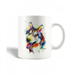 Mug en C&eacute;ramique T&ecirc;te De Loup Abstraite Portrait Loup Sourire Loup Furieux De Peintures Multicolores