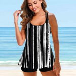 Prinditud ujumistrikoo Tankini Trendikas Boutique Seksikas Suit Naiste Bikiinid Ujumiskost&uuml;&uuml;m S-6XL S must