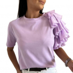 Naiste pluus &Uuml;hev&auml;rviline kihiline volangid Crew Neck Voldid T-s&auml;rk T&auml;navar&otilde;ivad M lilla