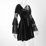 Naiste lainelised varrukad pits n&otilde;idus gooti 40ndad 50ndad retro vintage kleit pitsiga samet Bodycon gooti kleidid riided L must