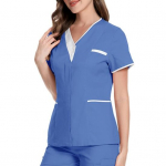 Meditsiini&otilde;e vormiriietus koorimistopsid Naiste V-kaelusega l&uuml;hikeste varrukatega taskud Pullover Vormiriietus Patchwork v&auml;rvilised p&otilde;etavad t&ouml;&ouml;topsid S