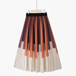Uus Korea versioon k&otilde;rge v&ouml;&ouml;kohaga plisseeritud triibulisest kontrasttr&uuml;kist minimalistliku ja salendava v&auml;limuse jaoks. Keskmise pikkusega A-kujuline moodne seelik One size