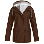 Naiste Solid Plush Rain Outdoor Plus Size kapuutsiga vihmamantel Tuulekindel jope L pruun